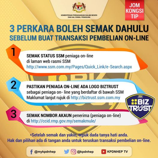 semak dahulu sebelum buat transaksi online